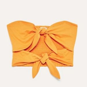 Orange front tie tube top
